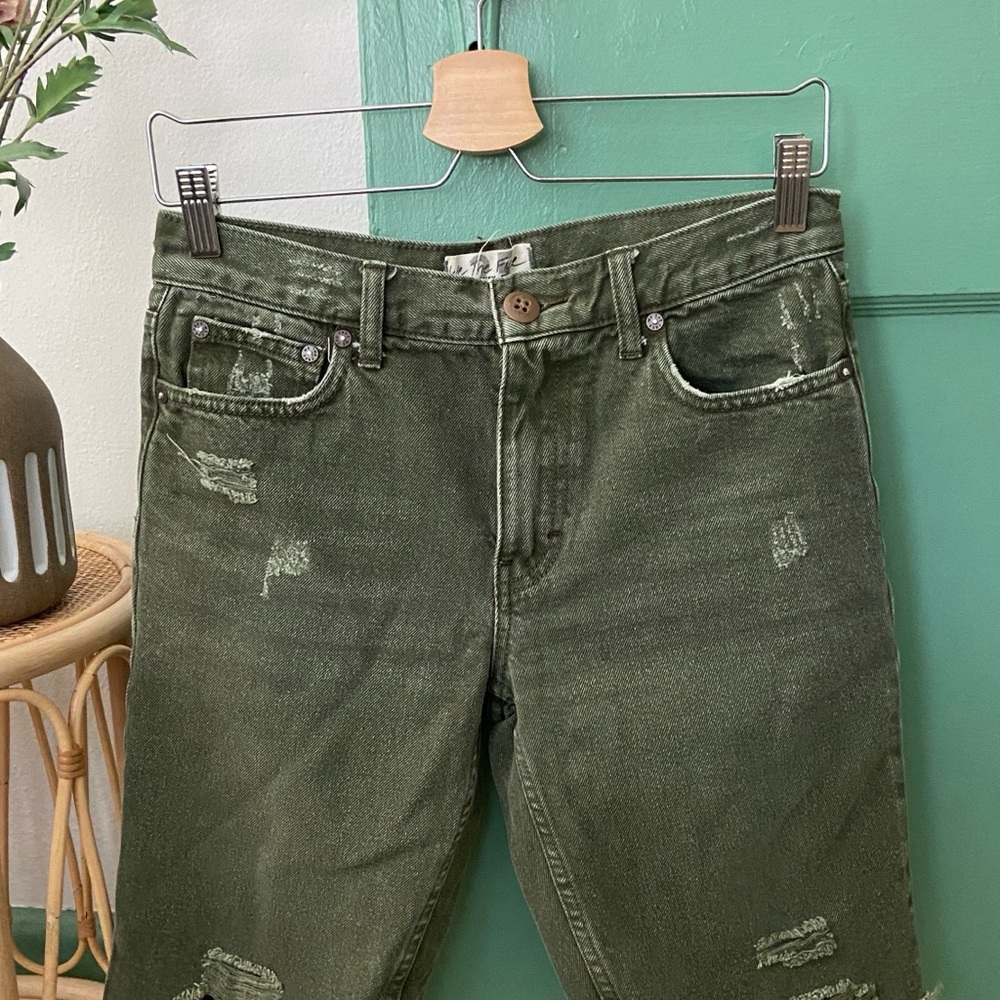 We The Free Olive Green Distressed Jean Shorts